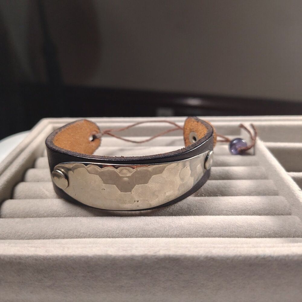 Leather Cuff Bracelet W Silver Tone Accent Plate/J108